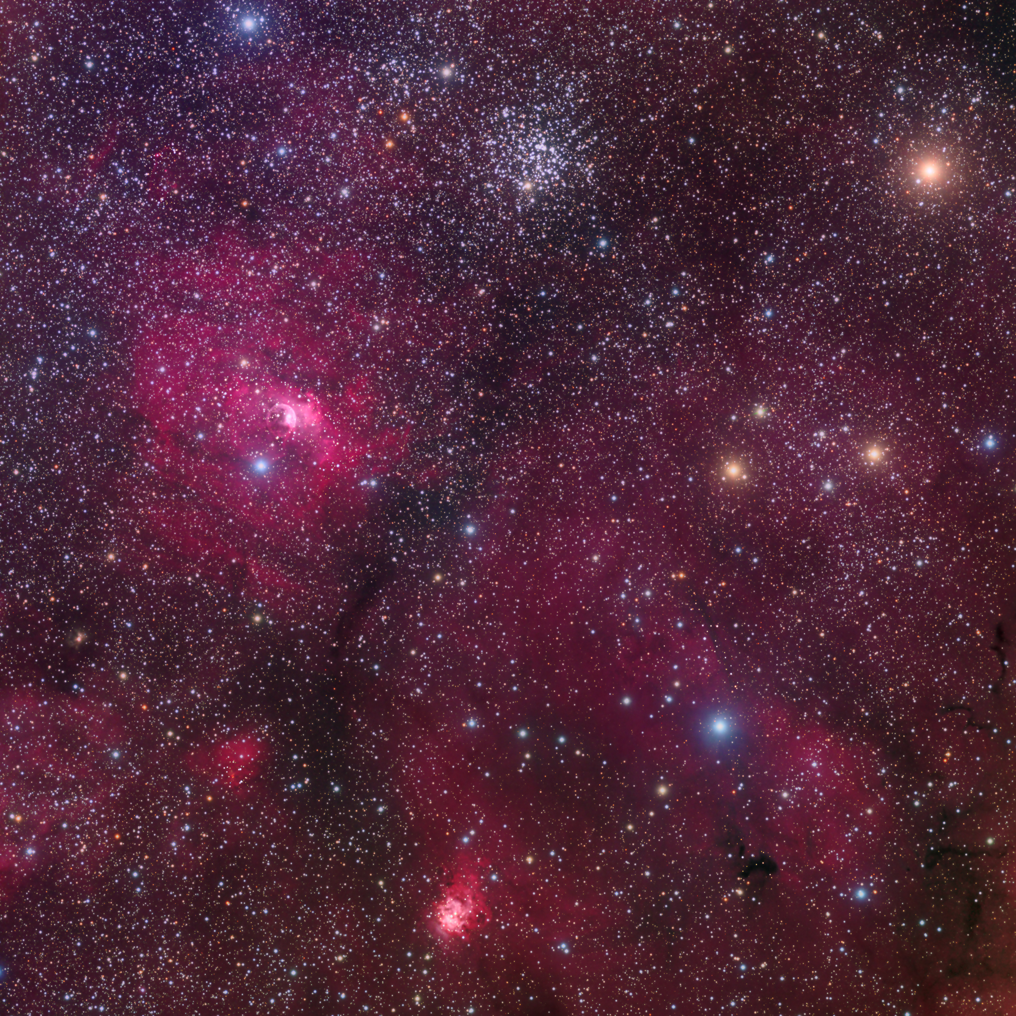 M52, The Bubble, Sh2-161, Sh2-157